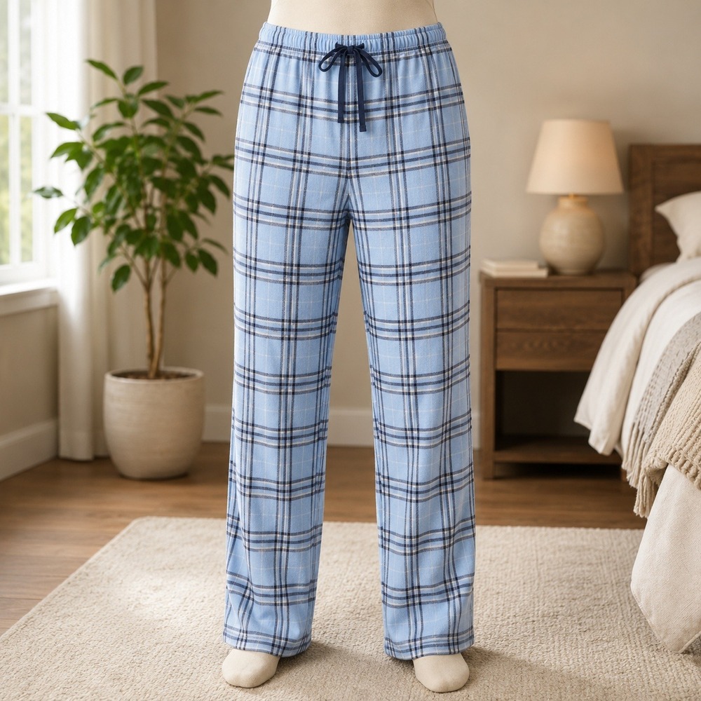 Unbranded Plaid Fleece Pajama Pants Mens Large Blue Navy White Lounge Sleepwear